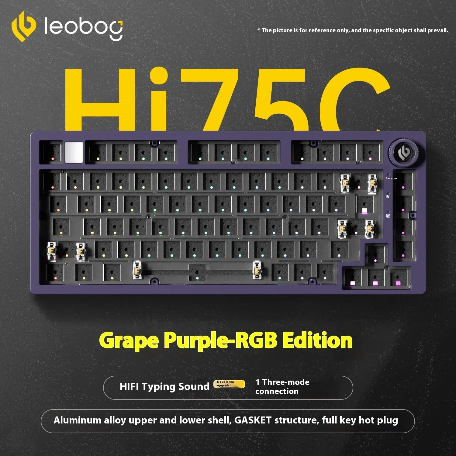 LEOBOG Hi75C Механична клавиатура 3 режима/кабелен комплект с гореща замяна с копче RGB алуминиево уплътнение Hi75C Комплект клавиатура за компютър, персонализиран подарък