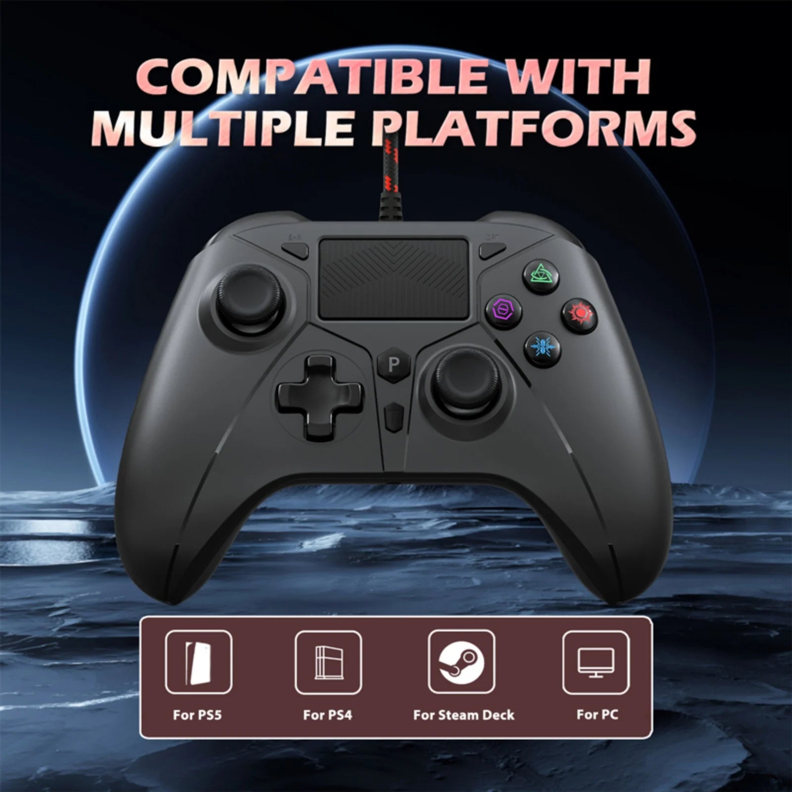 Controller for PS5/PS4 PC/Steam Console Gaming Joystick Turbo Dual Vibration Wired 2m Cable Gamepad Game Remote Control Handle