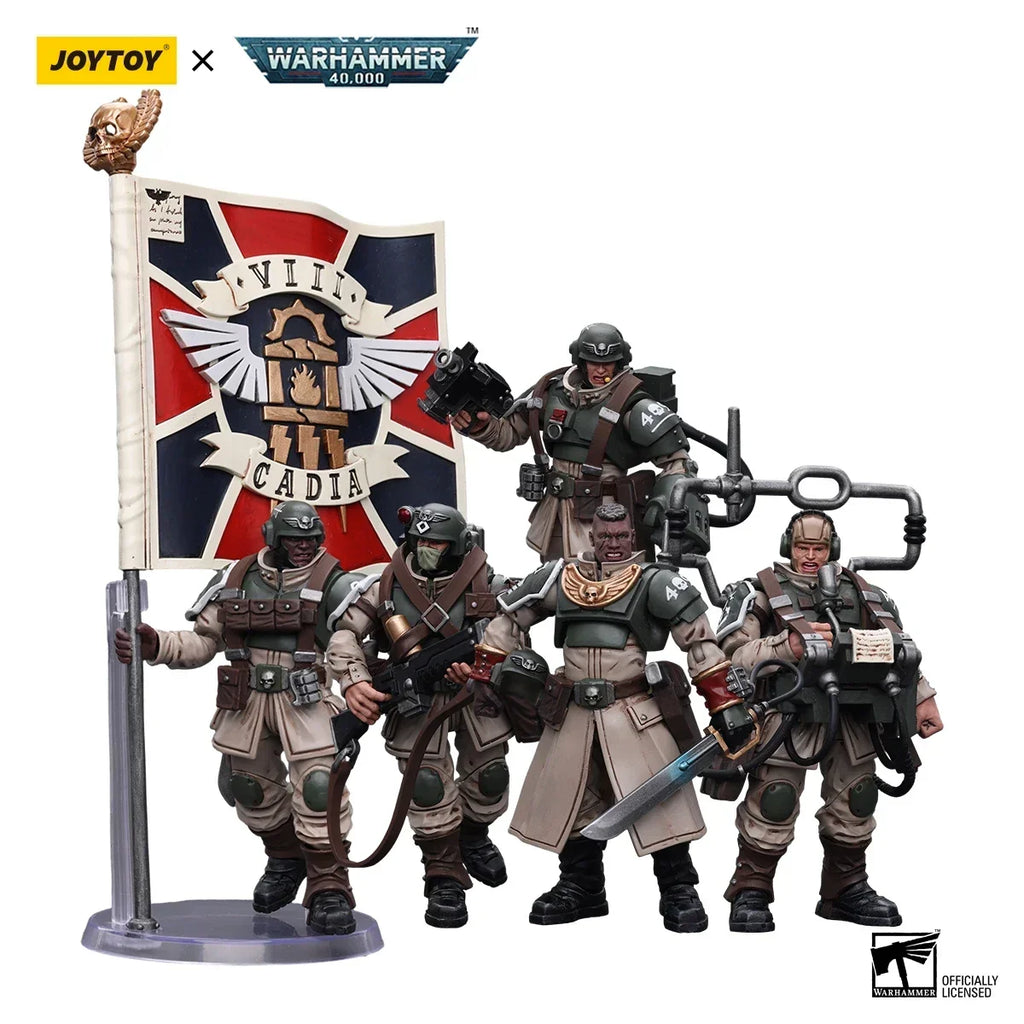 JOYTOY  40k 1/18 Action Figures Anime 10.7cm Astra Militarum Cadian Command Squad Veteran with Medi-pack  Model Toys