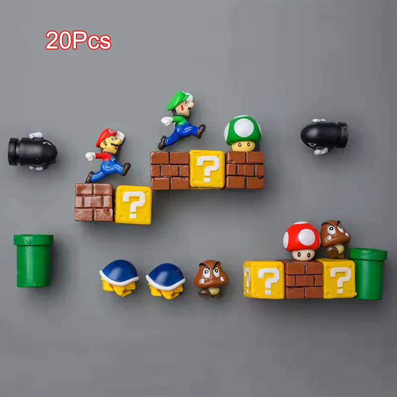 Super Ma Bros DIY Fridge Scene 3D Magnets Refrigerator Decoration Bullet Mushroom Turtle Wall Sticker Set Home Collection Gift