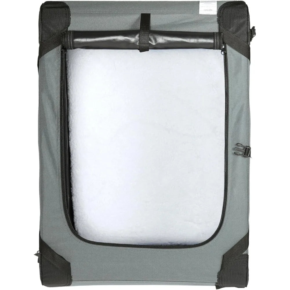 4-Doors Portable Soft-Sided Folding Travel Crate Kennel for cat, Dog, and Other Small Animals, Grey, M 30 x 21 x 2