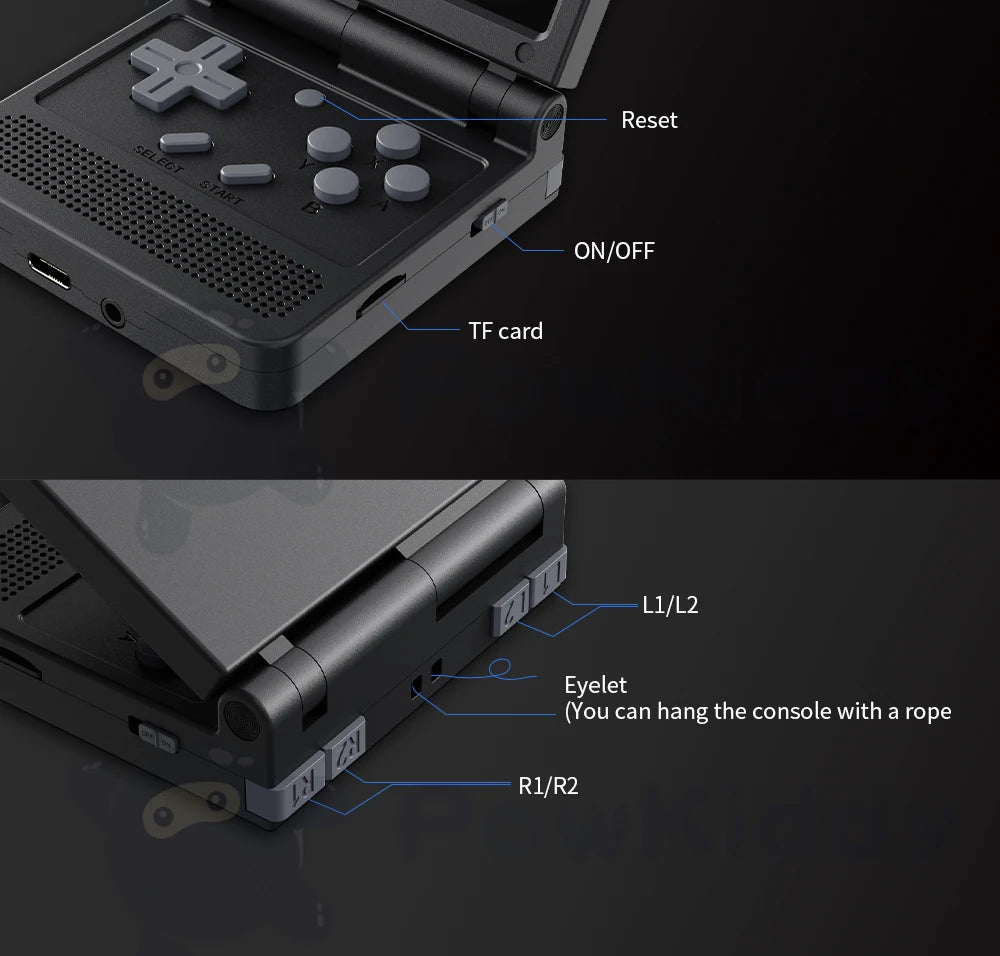 POWKIDDY v90 3-Inch IPS Screen Flip Handheld Console Dual Open System Game Console 16 Simulators Retro PS1 Kids Gift 3D New Game