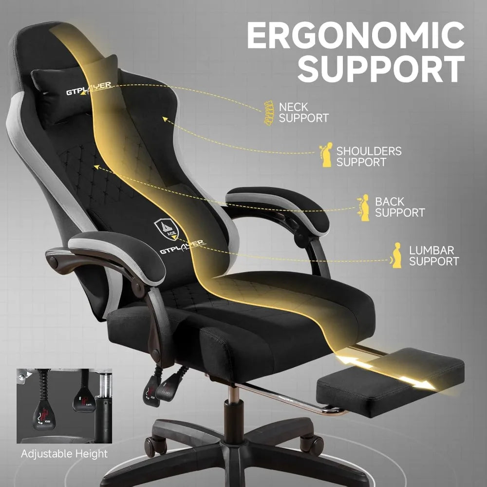 Office Chair, Gaming Computer Desk Fabric Chair with Footrest, High Back Ergonomic Office Chair with Pocket Lumbar Support