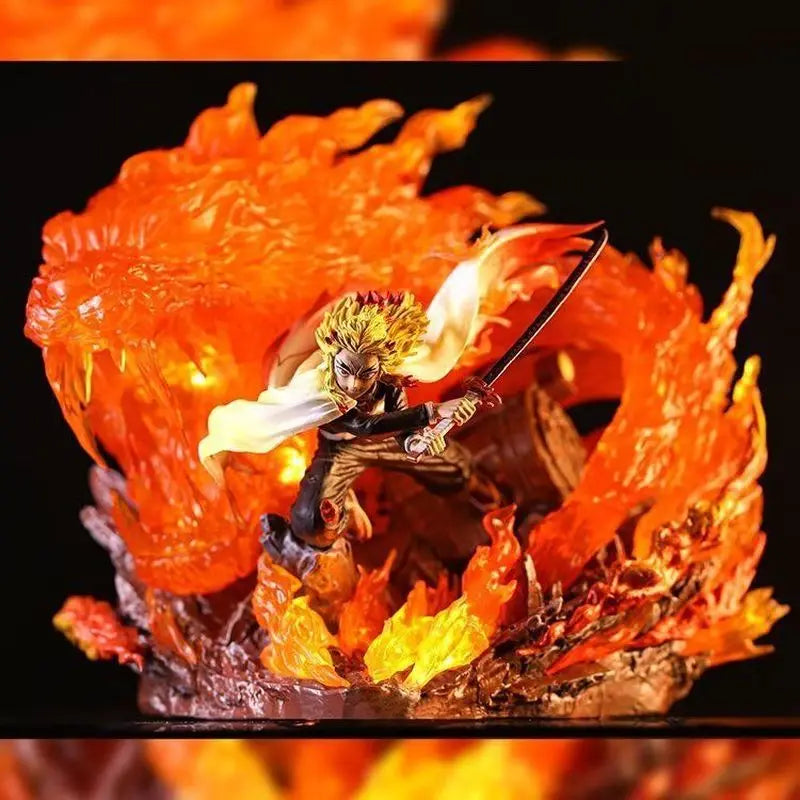 Demon Slayer Kyojuro Rengoku Flame Hashira GK Statue With LED Light Up Base Anime Action Figure Model Wholesale Bulk