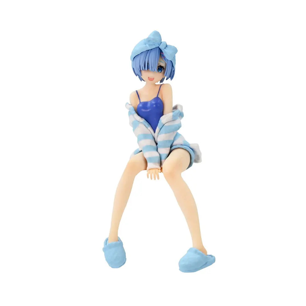 14CM Anime Re:Life In A Different World From Zero Figure Ram And Rem Pajamas Instant Noodles Press Sitting Position Anime Model