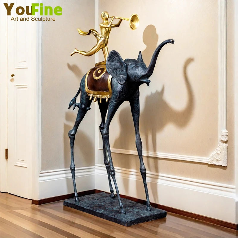 Triumphierende Elefanten-Bronzeskulptur Salvador Dali Bronze Elefantenstatue Großes Tier Kunsthandwerk für Wohnkultur Lobby Ornamente