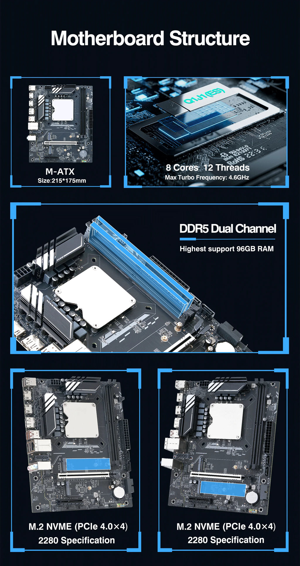 DIY Gaming Computer Motherboard Set mit Onboard CPU combo 13th Core Interpose Kit Q1J1 ES 0000 8C12T DDR5 RAM Desktop laca mae