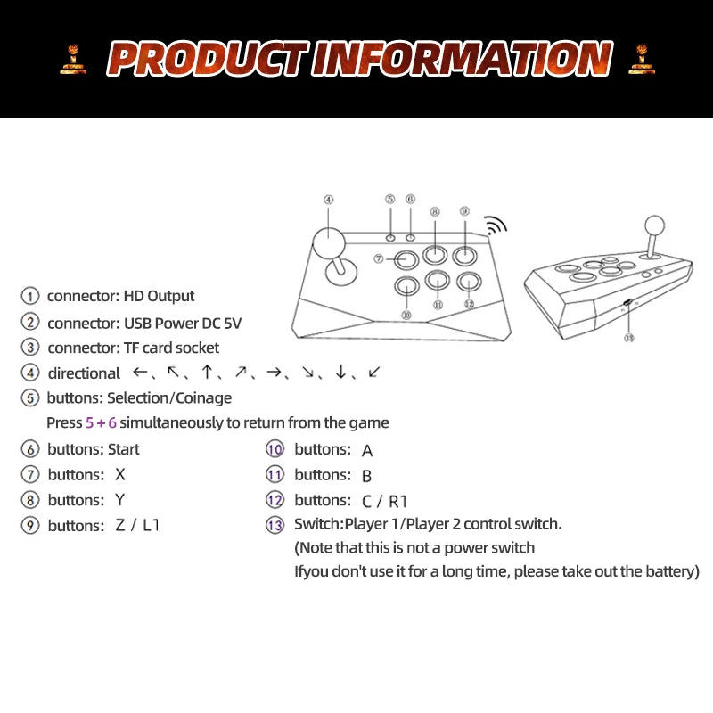1PCS/2PCS Wireless Arcade Gamepad For M8 Retro Game Stick Rocker Arcade Joystick with 2.4Ghz Receiver Game Controller