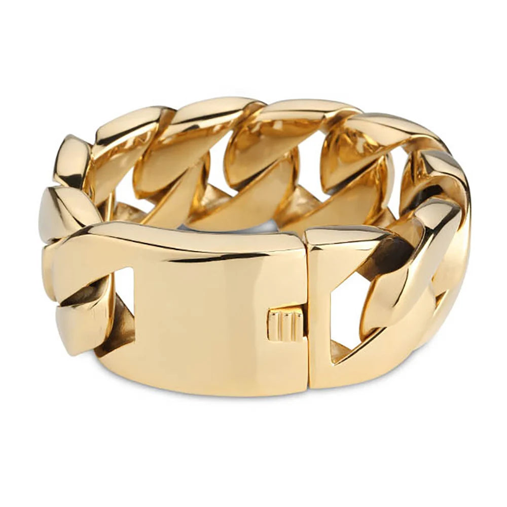 ESKEEM 32 mm Edelstahl-Armband mit kubanischer Kette, modisches 18 Karat vergoldetes Hip-Hop-Armband für Herren und Damen