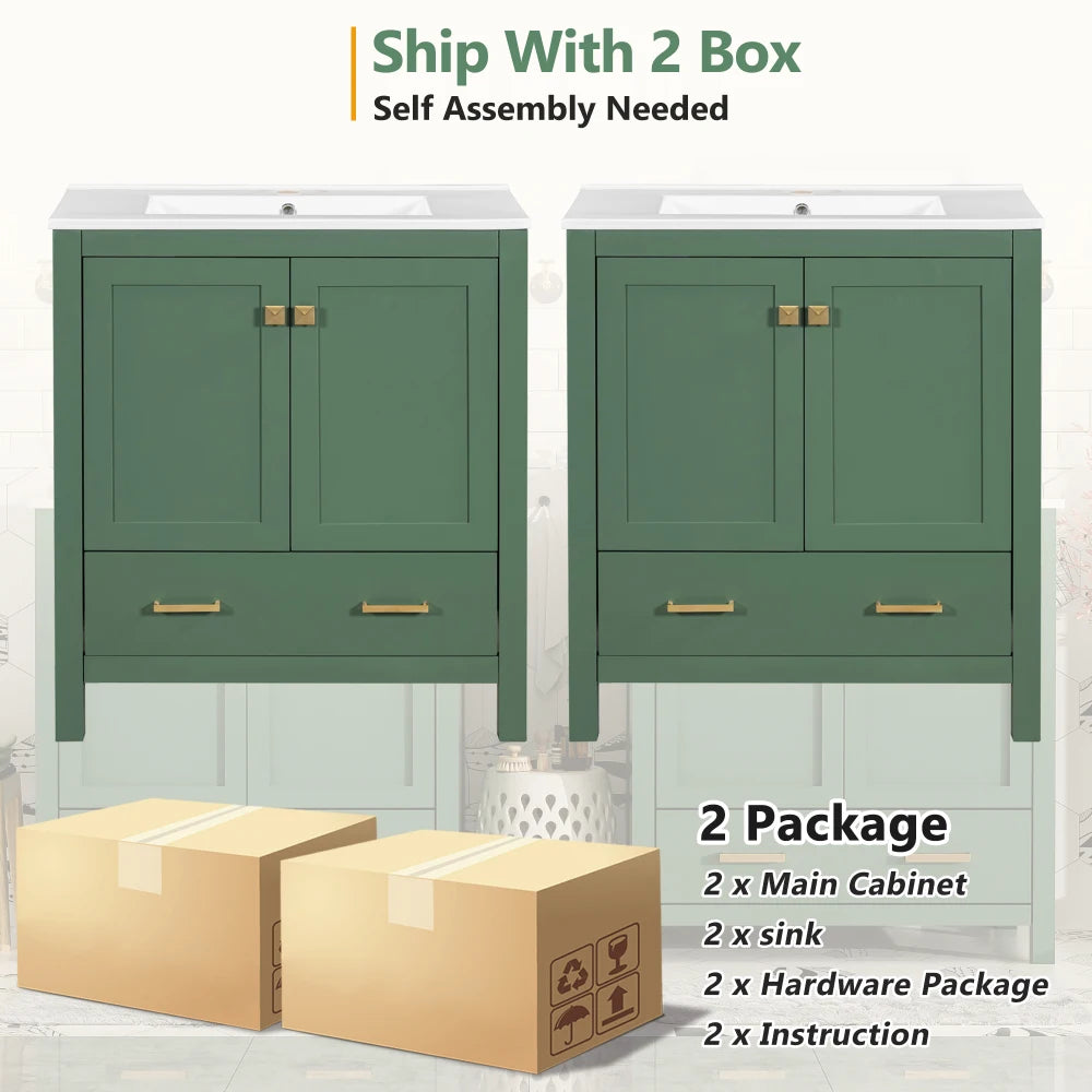 60" grünes Badezimmer-Waschtisch-Set mit Doppelwaschbecken (separat), Doppelwaschbecken aus Keramik, Ablagefach (Spiegel nicht im Lieferumfang enthalten)