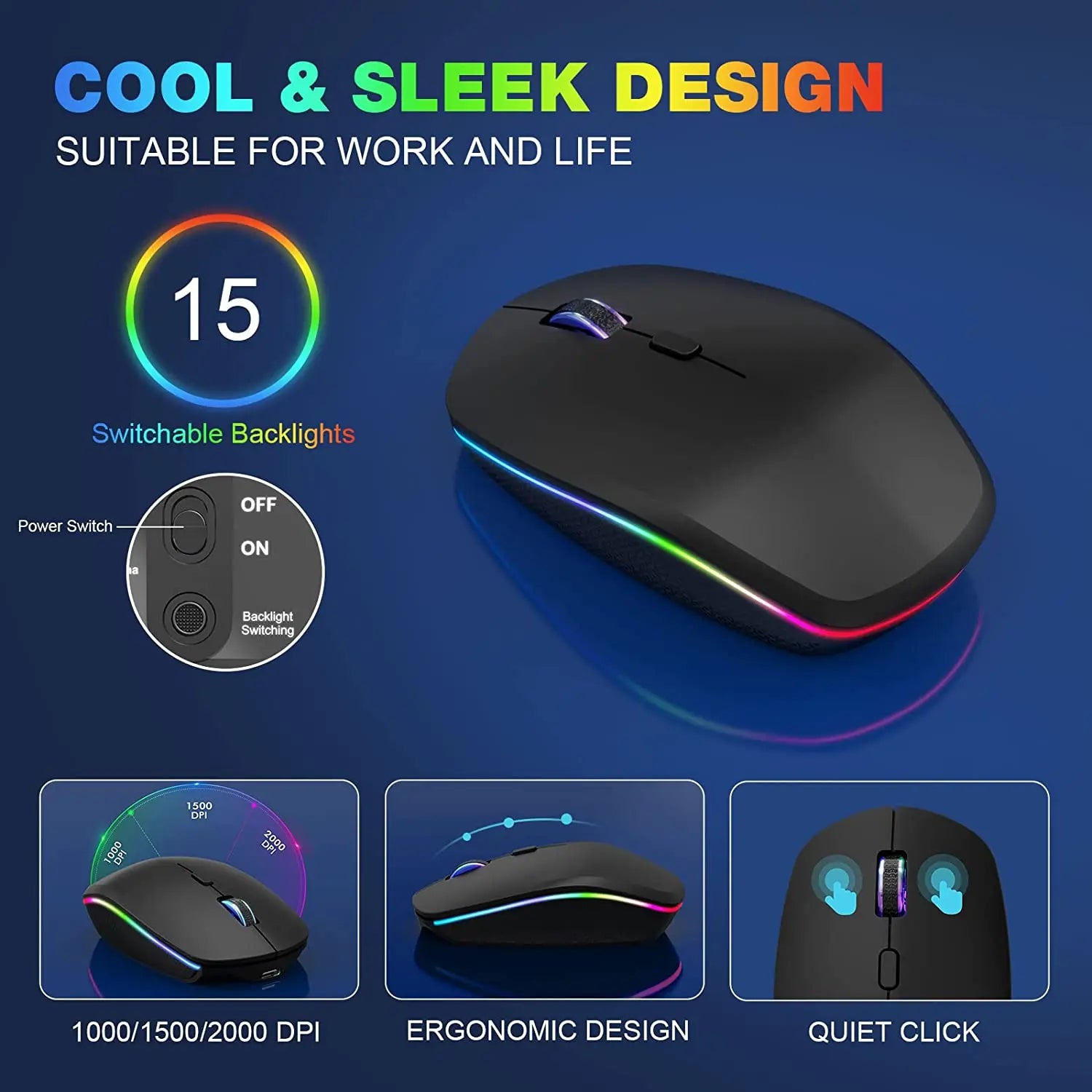 Безжична клавиатура и мишка, комбинирана с RGB подсветка, акумулаторна, светещи букви, ергономичен ъгъл на наклон, режим на заспиване, 2.4GHz, тиха, за Mac PC