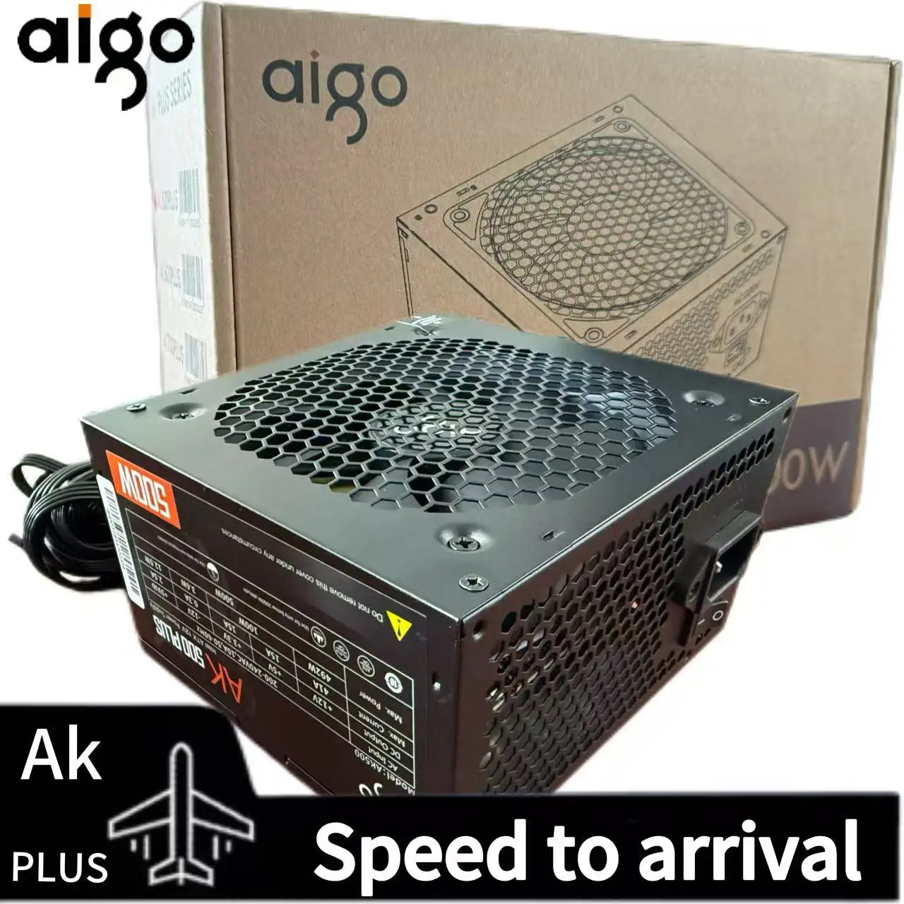 Aigo AK 500W PC-Netzteil, schwarzes Gaming-Netzteil, leiser 120-mm-RGB-Lüfter, 24-polig, 12 V, ATX, Desktop-Computer-Netzteil für BTC