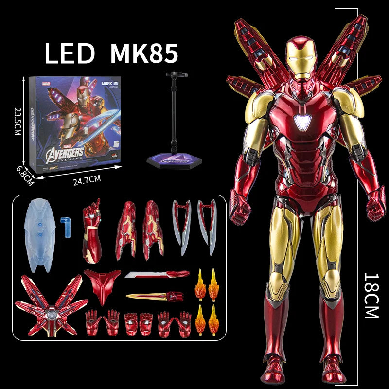 Original Avengers ZD Toy Light version Iron Man Mark3 MK6 Action Figure MK1-7 LED MK85 Suit-up Gantry Adult Collectible toys
