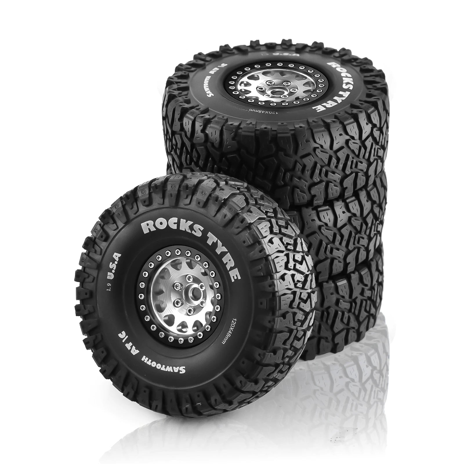 4PCS 1,9 Zoll Beadlock Rad Felgen &amp; Gummi Reifen für 1/10 RC Rock Crawler Axial SCX10 RR10 AX10 Wraith 90048 90018 KM2