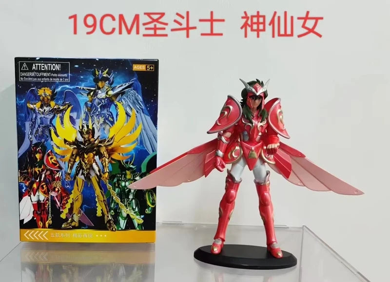 19CM Anime Figure Phoenix Ikki Hyoga Seiya Shiryu Standing Armor Model Children's Toys PVC Box Desktop Collection Decoration