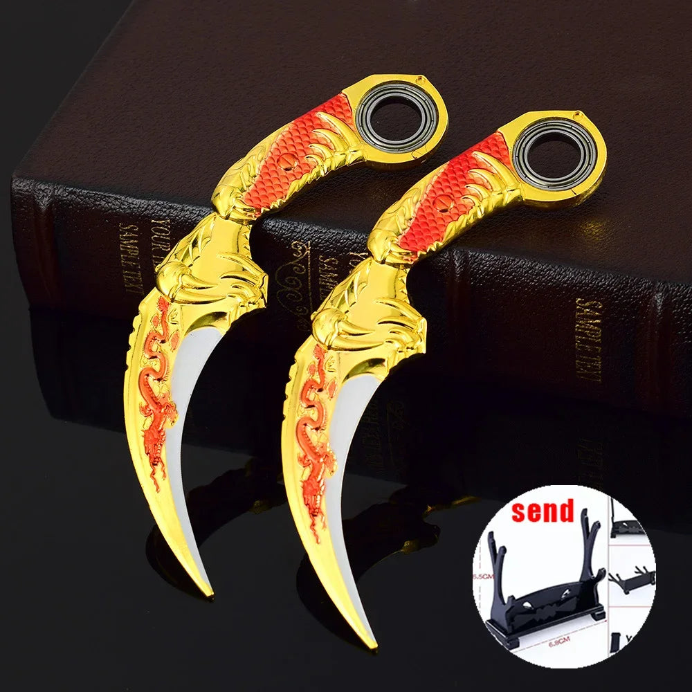 6,7 Zoll chinesischer Drache Karambit Metall Dark Moon Double Thorn Modell Spiel Leben und Tod Peripheriegeräte Golden Dragon Claw Knife Toy