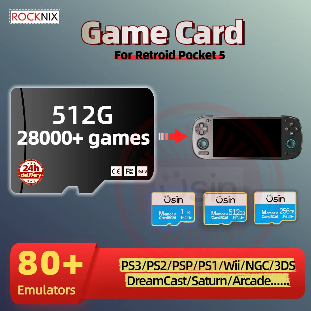 TF Game Card For Retroid Pocket 5 RP5 plug&play Classic Retro Games Portable Handheld Console Memory SD 1TB 512G ROCKNIX Linux
