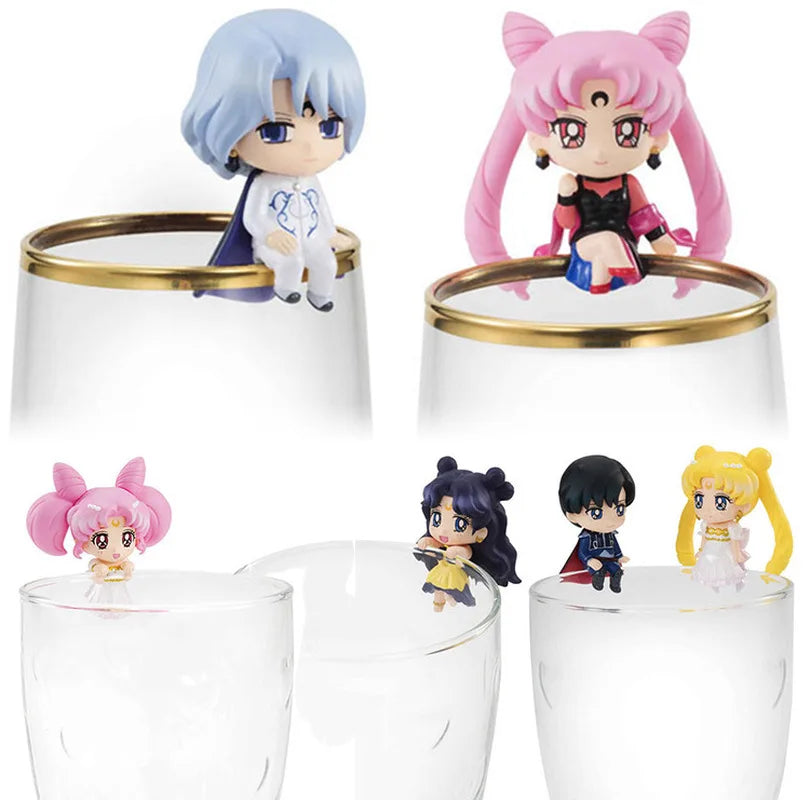 Ochatomo Series Sailor Moon R Night & Day Pvc Figures Toys 6pcs/set Serenity Black Lady Small Lady Chiba Mamoru Diamond Toy Gift