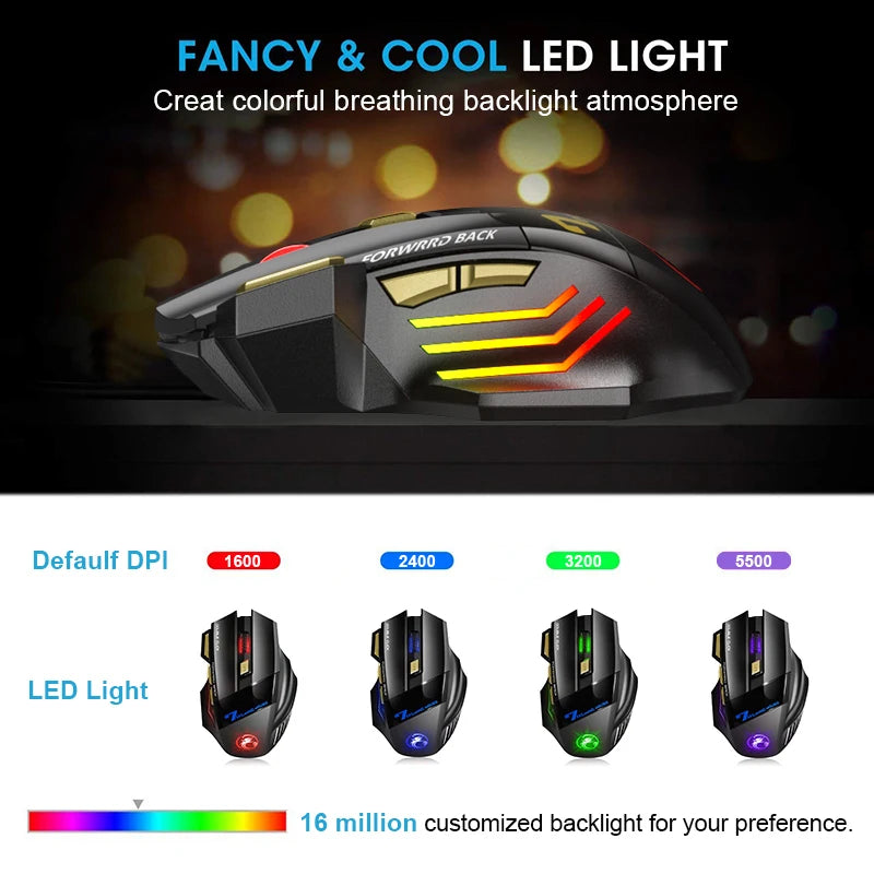 Акумулаторна безжична мишка Bluetooth Gamer Gaming Mouse Computer Ergonomic Mause с подсветка RGB безшумни мишки за лаптоп