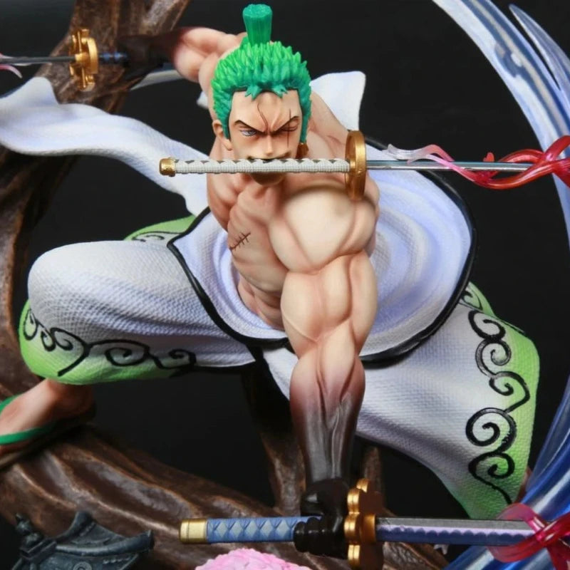 39cm One Piece Roronoa Zoro Mad Tiger Gk Statue Wano Country Kimono Three Sword Style Glowing Boxed Collectible Action Figure