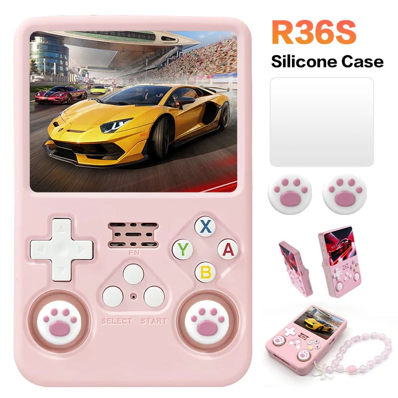 Cute Silicone Kit For R36S handheld game console protective cover with lanyard and tempered glass button cap hildren's gifts