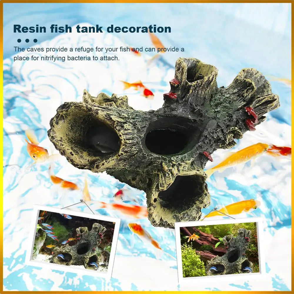 Künstliches Landschaftsornament, multifunktionale Fischhöhle aus Kunstharz, ungiftige Dekoration aus totem Holz für Aquarien