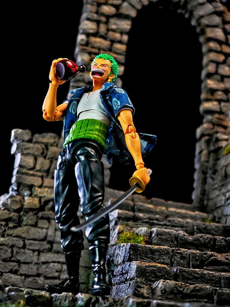 (Only T-shirt ) 1/12 Anime Boy Zoro Soldier Mini Blue Print T-shirt Top Clothes Accessory Toys For 6" Shf Man Figure Decoration