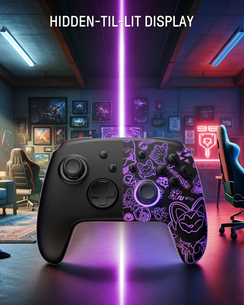 FUNLAB Firefly Luminous Pattern Wireless Pro Controller For Nintendo Switch 2/1 with 7 LED Colors/NS/Paddle/Turbo/Motion Control