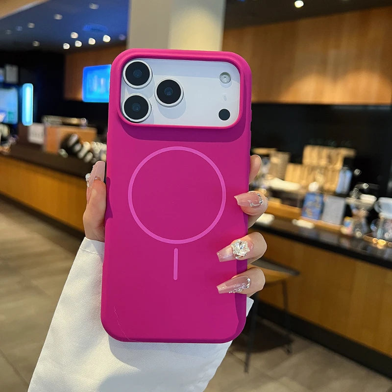 For Magsafe Magnetic Wireless Charging Luxury Solid Color Liquid Silicone Phone Case For iPhone 17 Pro Max Air Bumper Back Cover