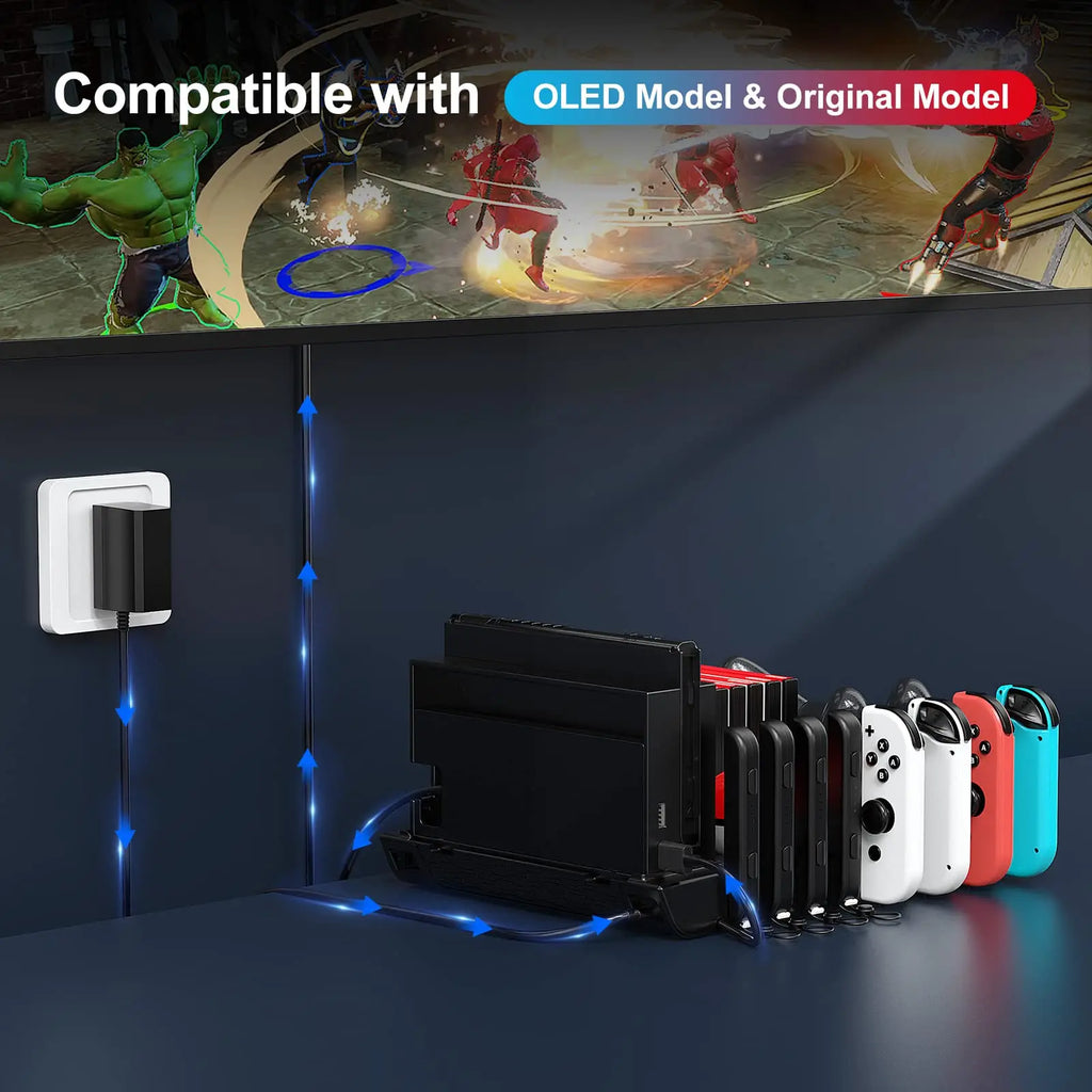 innoAura Switch Controller & J-Cons Charger, Organizer Station, Switch Storage for Games, TV Dock, Compatible with NS & OLED