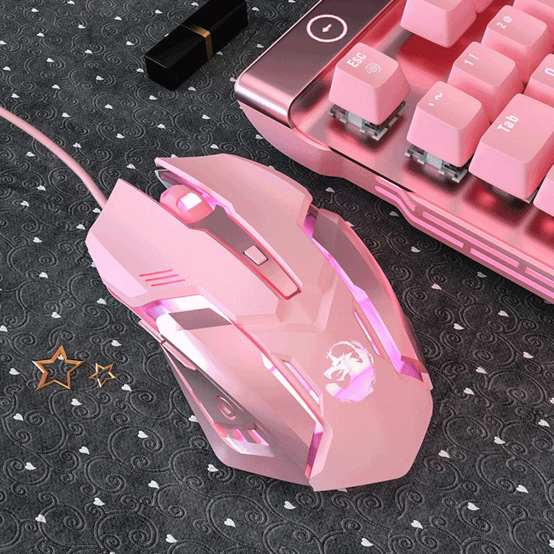 Gaming-Maus mit Stummschaltung, niedliche RGB-Gamer-Mäuse mit 6 Tasten, optische Büro-Computermaus für Desktop-Laptop, ergonomische Spielmaus