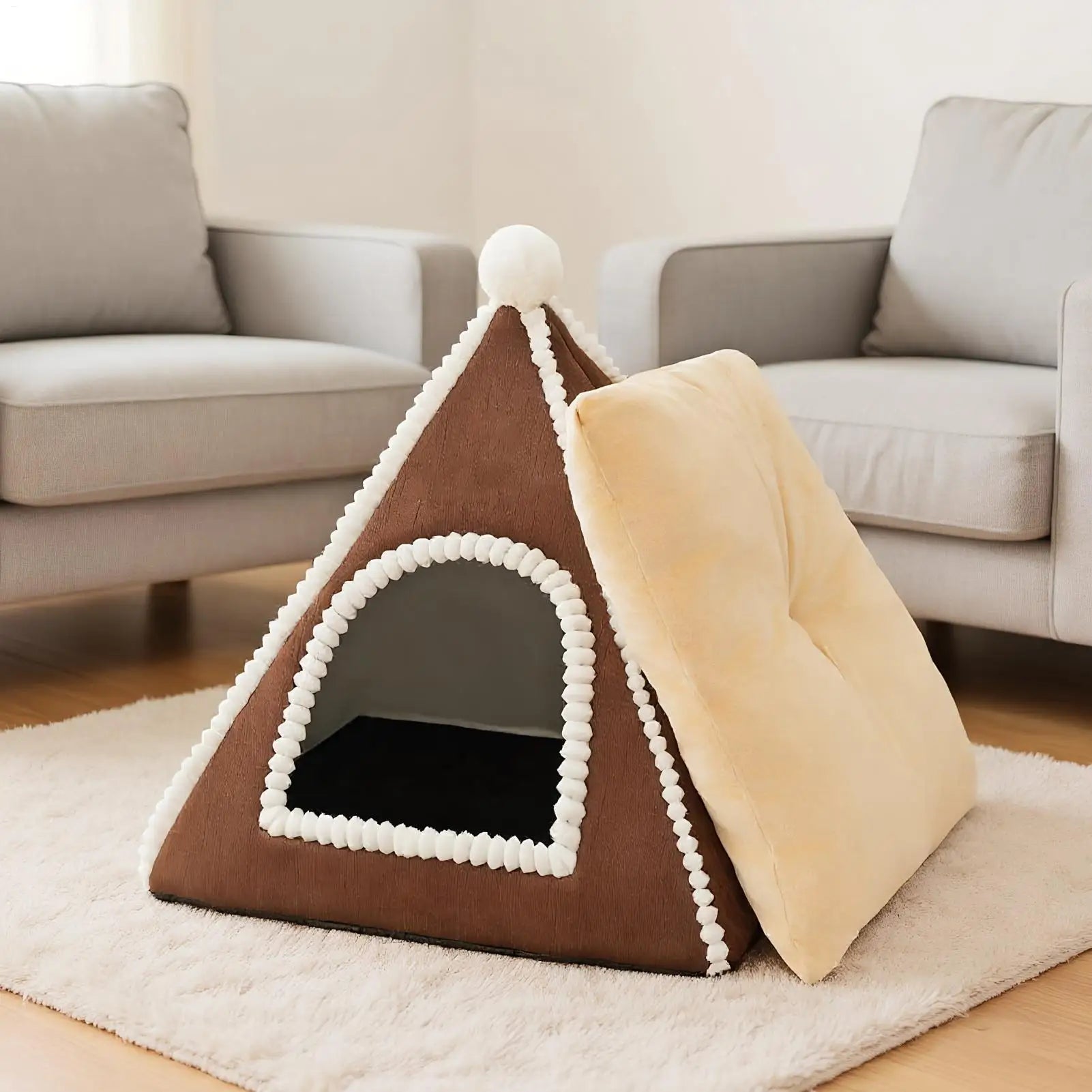 Geschlossenes Katzenbett, Geschlossenes Hundezeltbett, Sicherheits-Warmhaus für den Innenbereich, Haustierhütte, gemütliches Winterzelt für Kätzchen mittlerer und kleiner Rassen