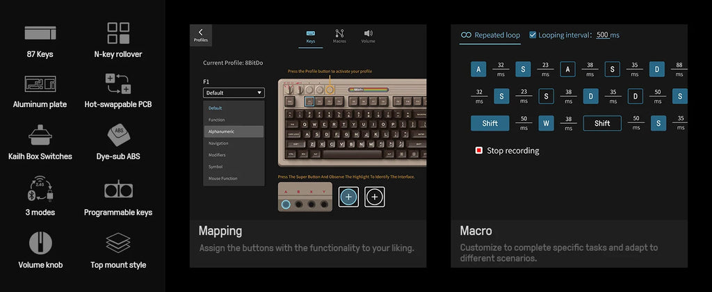 8BitDo Retro Mechanische Tastatur C64 Edition, Bluetooth, 2,4G Wireless und Kabelgebundene 3-Modus-Verbindung, für PC Windows 10 und Android 
