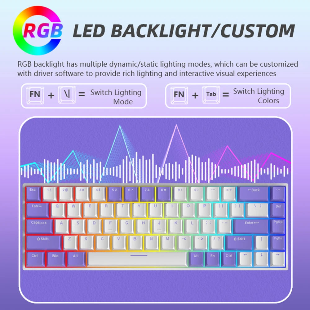 G68 Gaming Mechanical keyboard Wireless/Bluetooth Hot-Swappable 65% Keyboards Customized RGB Backlit for Gamer Tablet Computer