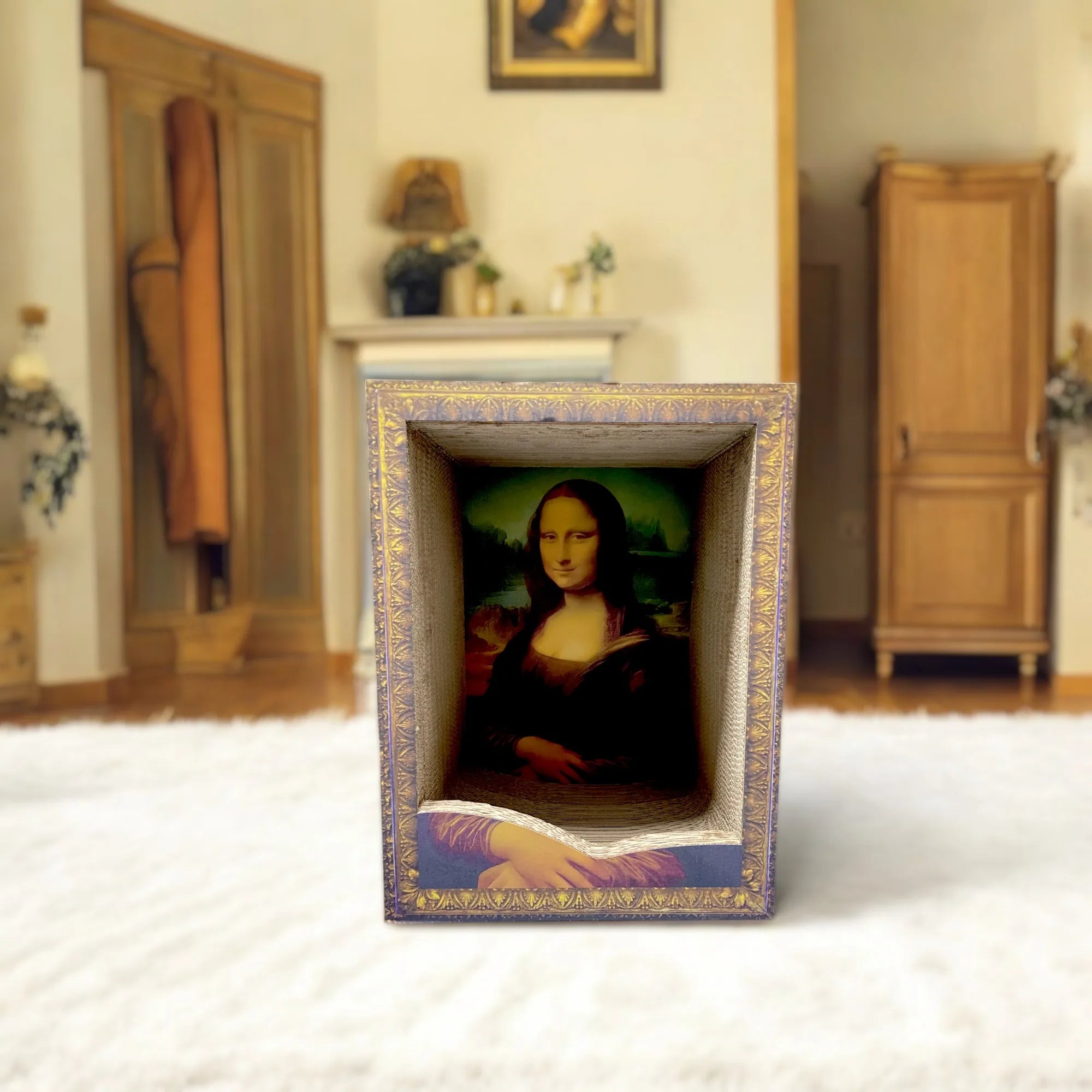 23.62inch Mona Lisa oil painting cat bed 3D surround cat scratcher cat bed decoration