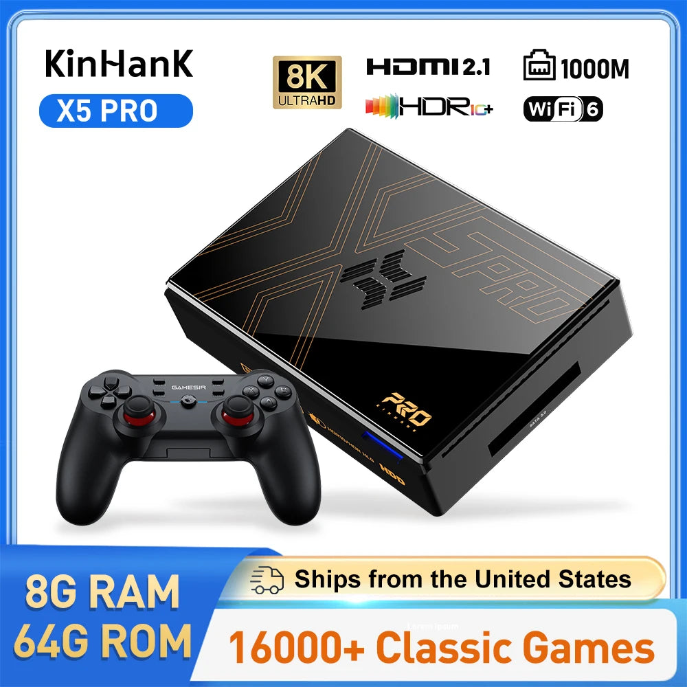 Kinhank Super Console X5 PRO Retro-Videospielkonsolen Plug and Play 4T mit 16000 Spielen für PS2/WII/SS/DC/N64 Android 12 TV-Box