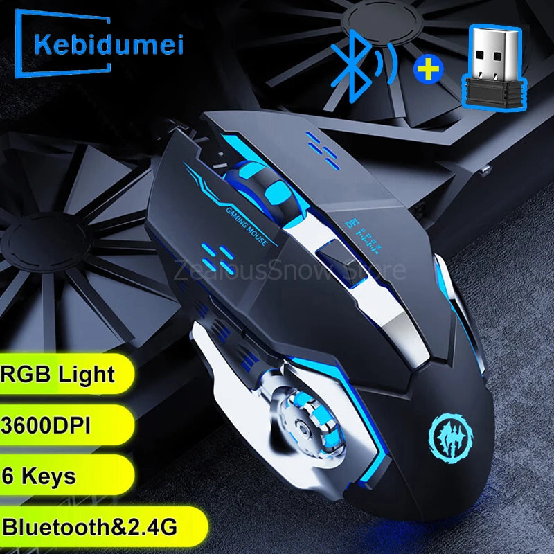 Rechargeable Wireless Mouse 2.4Ghz Bluetooth Gaming RGB Mouse USB Silent Mechanical Backlight E-Sports Gamer Mice For Computer
