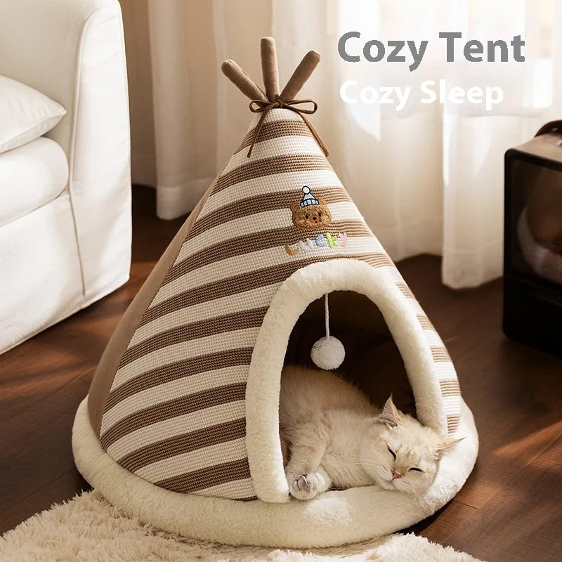 Cat Nest Autumn Winter Round Knitted Tent Nest Thickened Warm Mongolian Yurt Christmas Cat House Dog Bed Pet Supplies Puppy