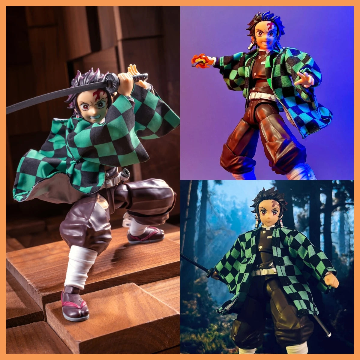 Handmade 1/12 Classic Japanese Anime Character ‌Kamado Tanjirou‌ Green Checkered Coat Accessories For Shf Action Figures
