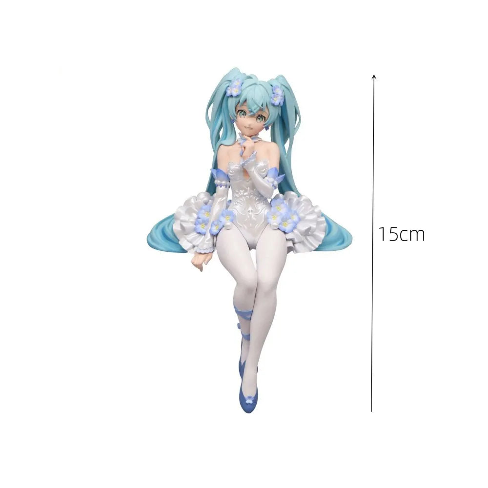 New Hatsune Miku figure Pink Butterfly Fairy white dress sitting Noodles PVC model toy cake home decoration collect gifts