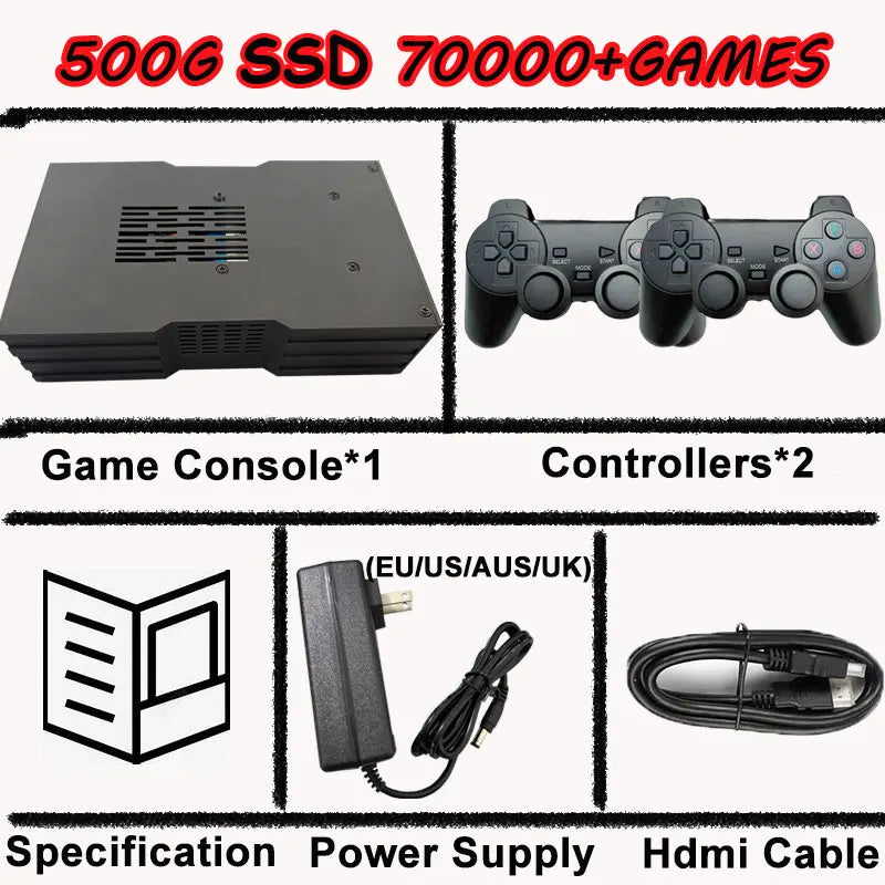 Super Game Console X King 8G Ram 500G Gaming SSD Batocera 3865U 70000+Games For Wii PS2 XBOX PSP Switch N64 Wireless handle