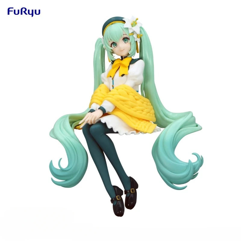 FuRyu Original Genuine Vocaloid Singer Hatsune Miku Flower Fairy Lily White Ver 14cm Noodle Stopper Model Toy Figures Xmas Gift