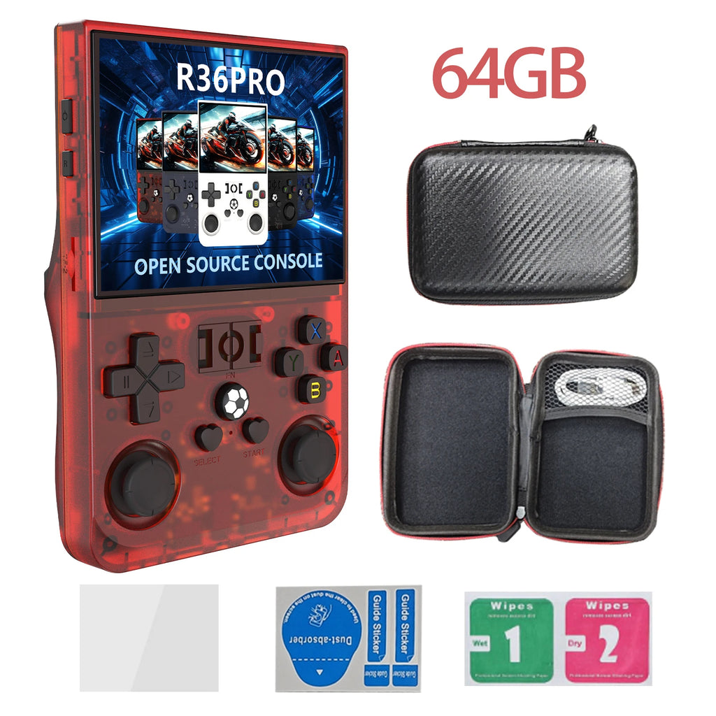 Open Source R36PRO Handheld Game Console Linux System 3.5inch HD Screen 4000mAh Play 6h 1GB+8GB RAM, Support TFcard 64GB 128GB