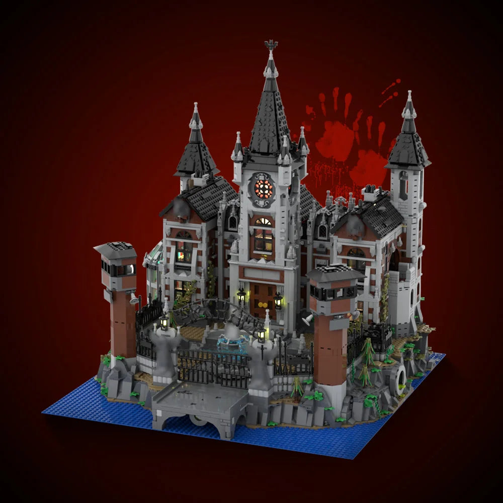 MOC Anime Series Gotham City Arkham Asylum Hospital Building Blocks Model Arkham Asylum Hospital Prison Bricks Toys Kids Gifts