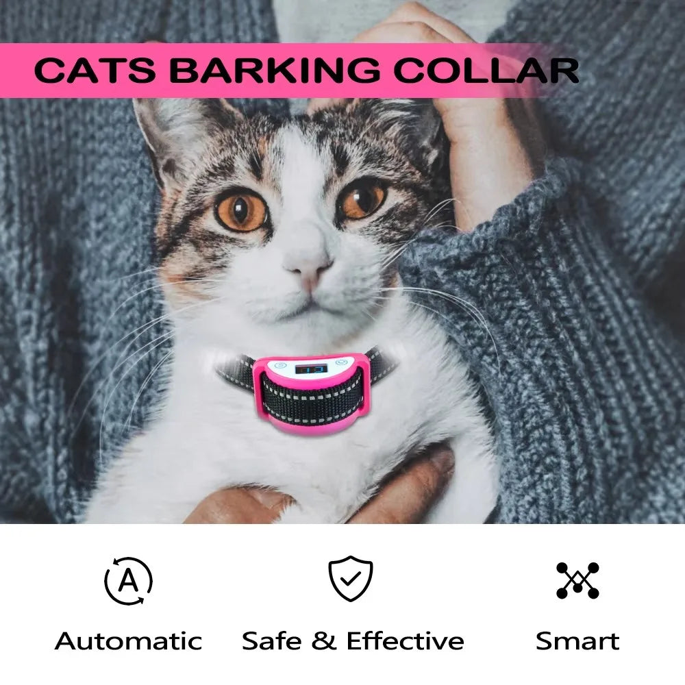 No Shock Automatic Cat Training Collar Stop Meowing with Safe Vibration, Anti Bark Vibration 5 Adjustable Levels for All Cats