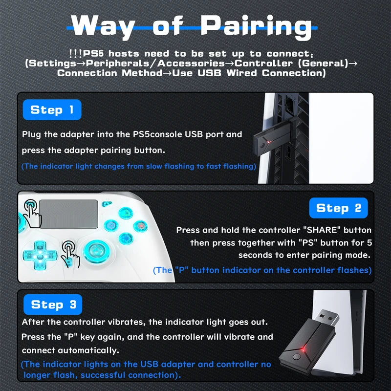 Controller For PS5 Console Steam/PC Wireless Gamepad Game Control Handle Rocker 6-Axis Gyro 3 Level Vibration W/ Turbo Touchpad