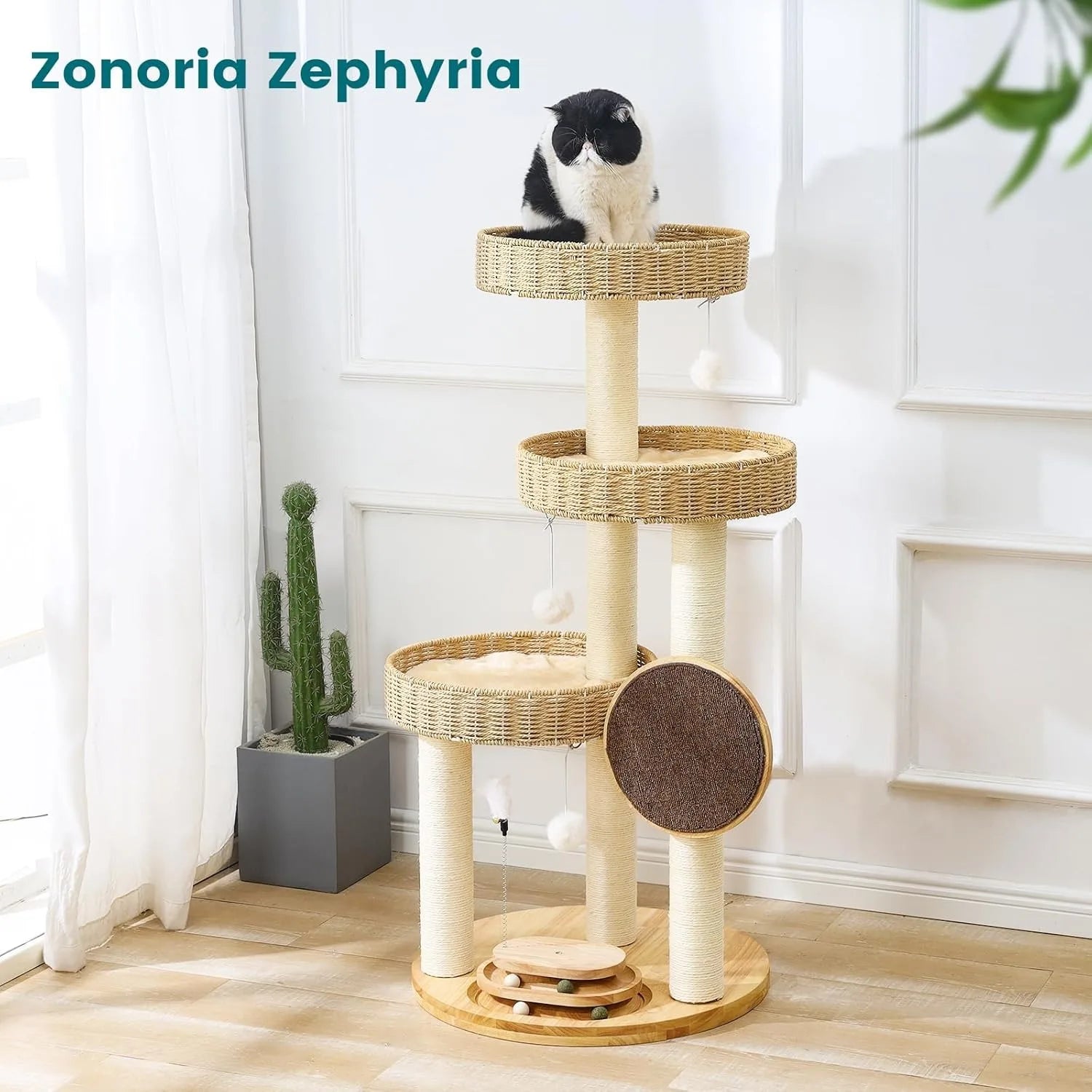 Cat Tree,Modern Cat Tower  Scratching Posts, Hand-Woven Beds & Toys | Heavy-Duty 20lbs Capacity,Indoor Cat Furnit