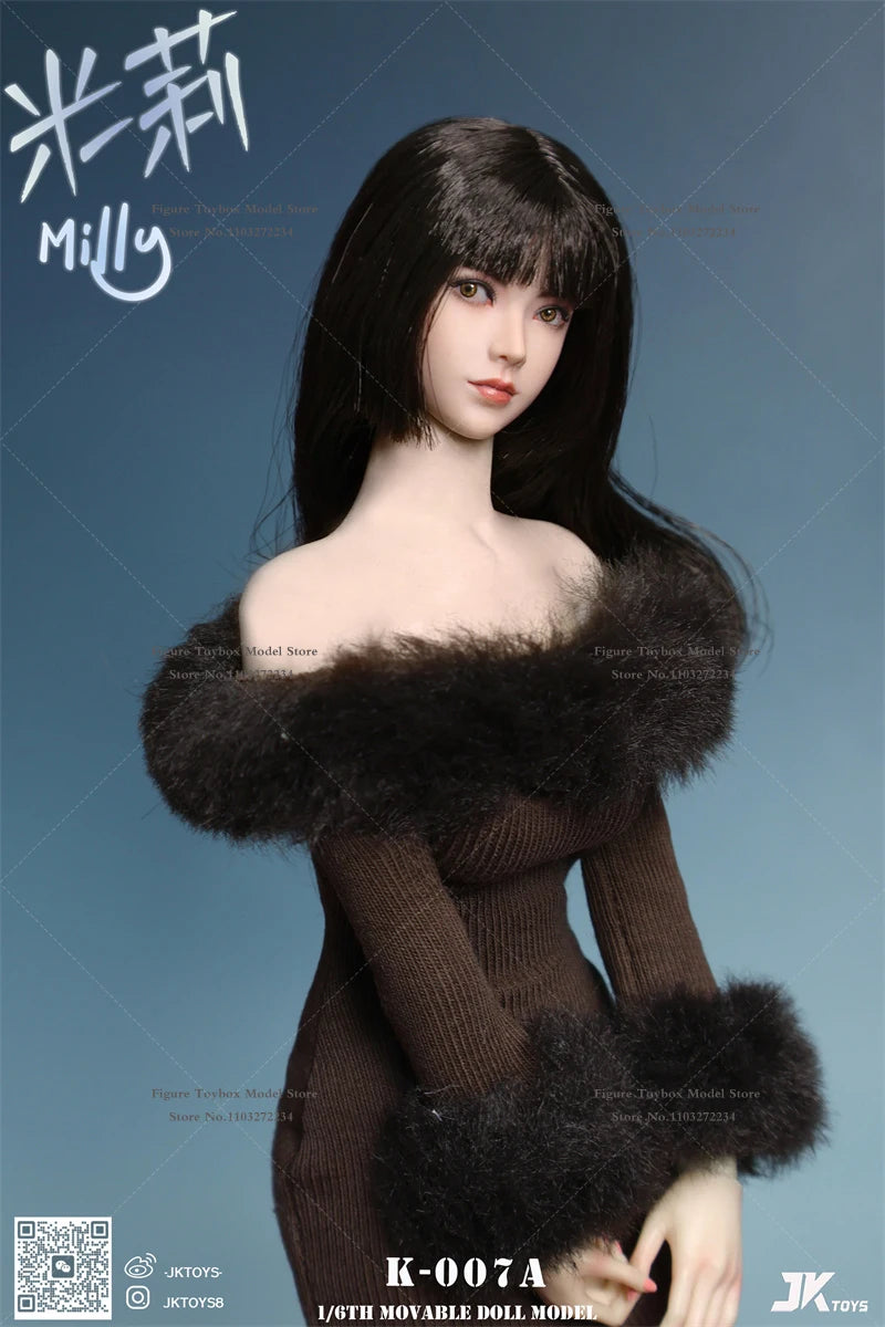 JKTOYS K007 1/6 Asiatisches Mädchen Milly Beauty Kopfskulptur mit beweglichen Augen, Modellspielzeug-Zubehör für 12" nahtlose Figurkörperdekorationen