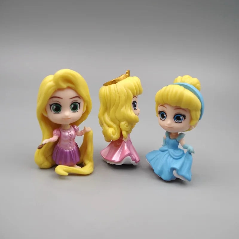 6PCS Set Princess Figure Snow White Ariel Ella Cinderella Belle Tangled Princess Mini Figure Cake Model Doll Kawaii Cue Gifts