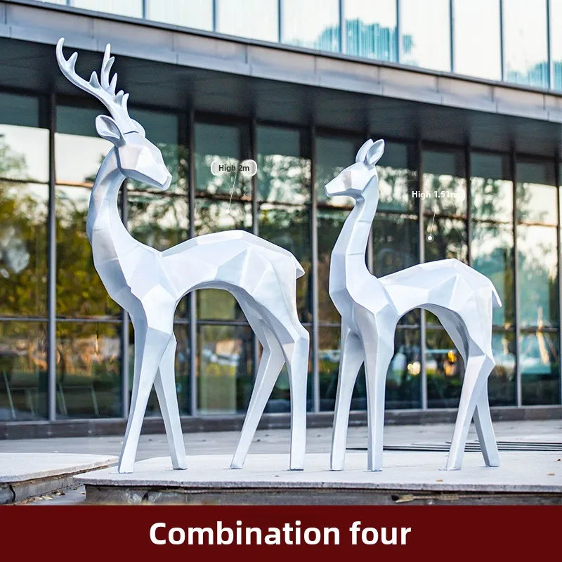 Outdoor large-scale abstract geometric fiberglass luminous sika deer sculpture